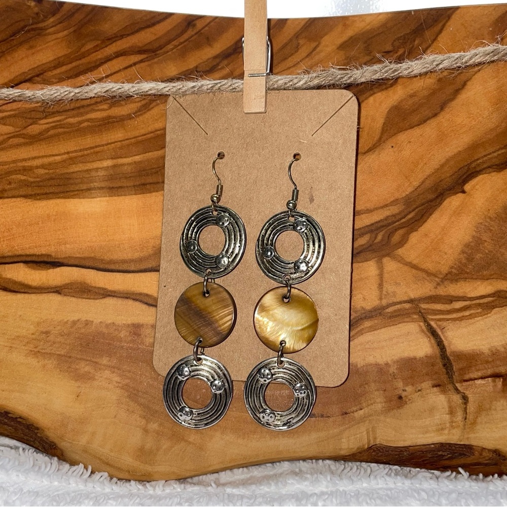 Chic Circular Silver and Gold Tone Dangle Earrings